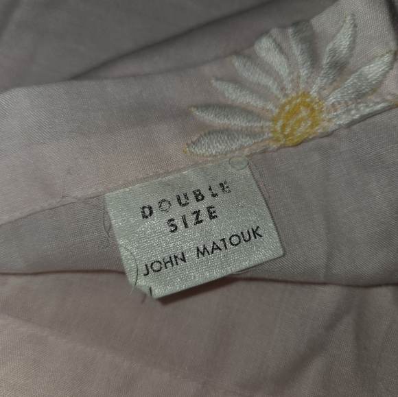 Vintage John Matouk Pink Daisy Flat Sheet Rounded Top Edges Lace - Picture 6 of 6